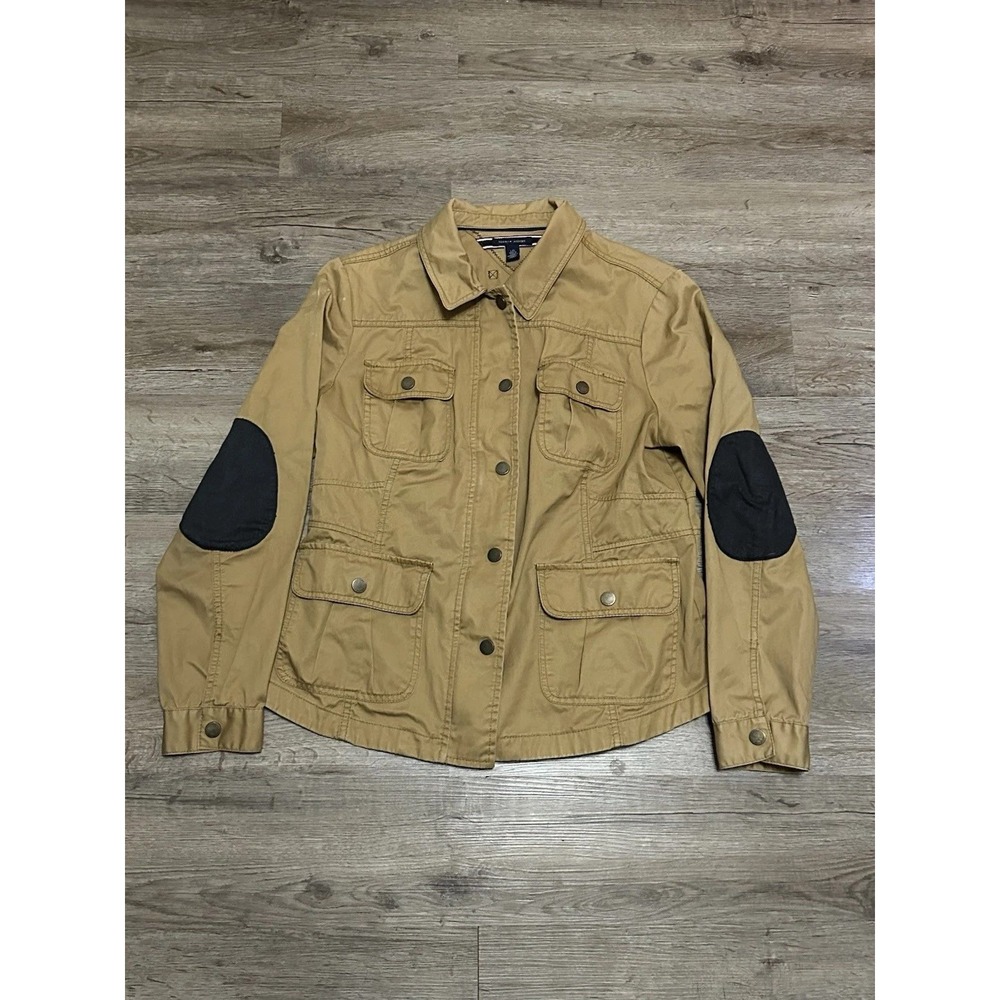 Tommy Hilfiger Mens Tan Khaki Field Jacket Navy Elbow Patches Size L